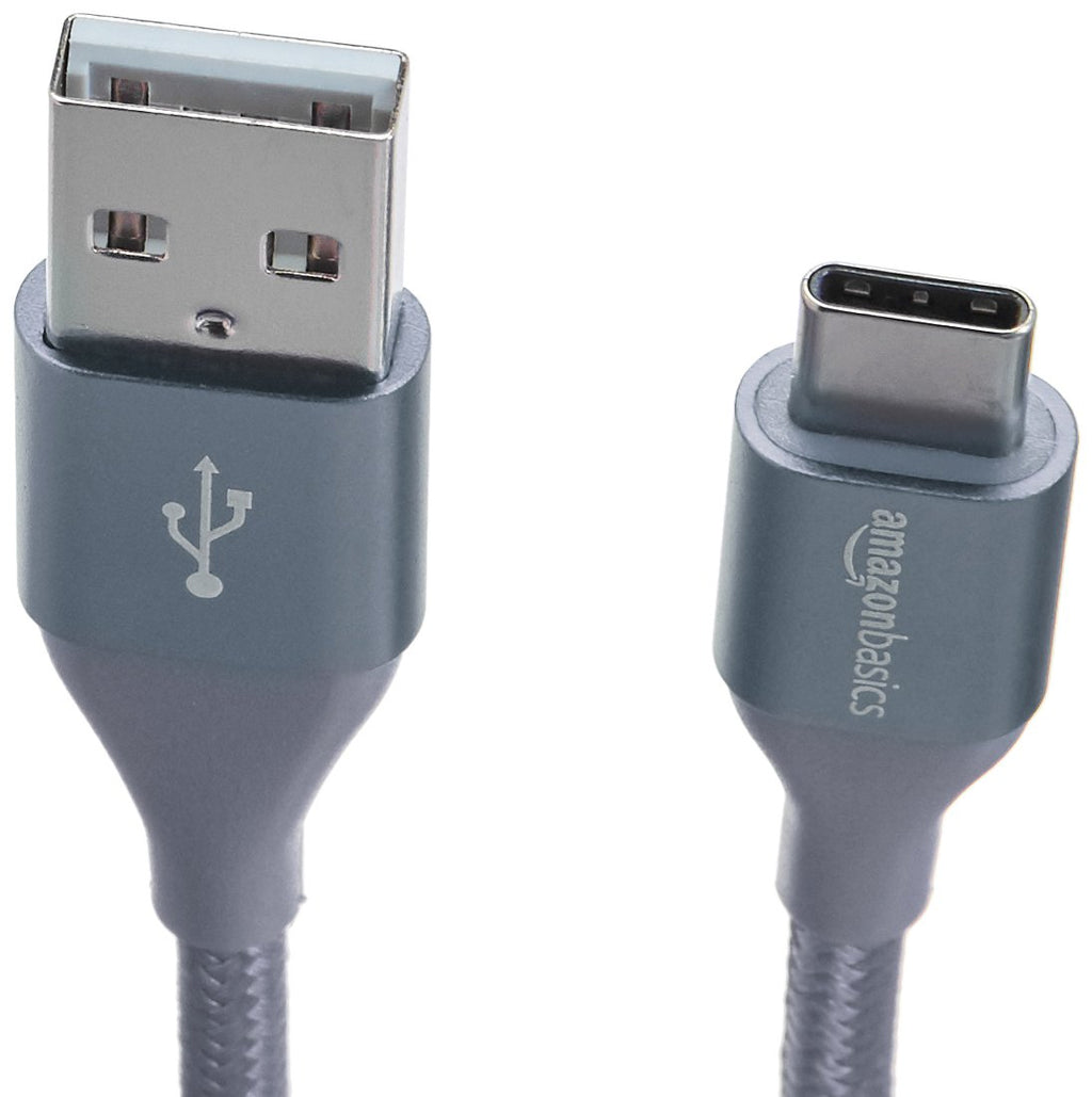 Amazon Basics Nylon Braided USB-C to USB-A 2.0 Fast Charging Cable, 480Mbps Speed, USB-IF Certified, for Apple iPhone 16/15, iPad, Samsung Galaxy, Tablets, Laptops, 10 foot, Dark Grey