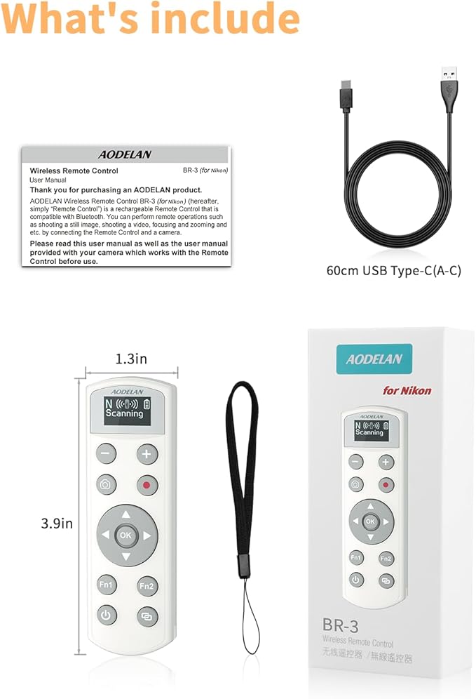 for Nikon Wireless Camera Remote Control - Aodelan Rechargeable Shutter Release Trigger with OLED Screen for Zfc, Z50, P1000,A1000, P950, B600; Replaces Nikon ML-L7(White)