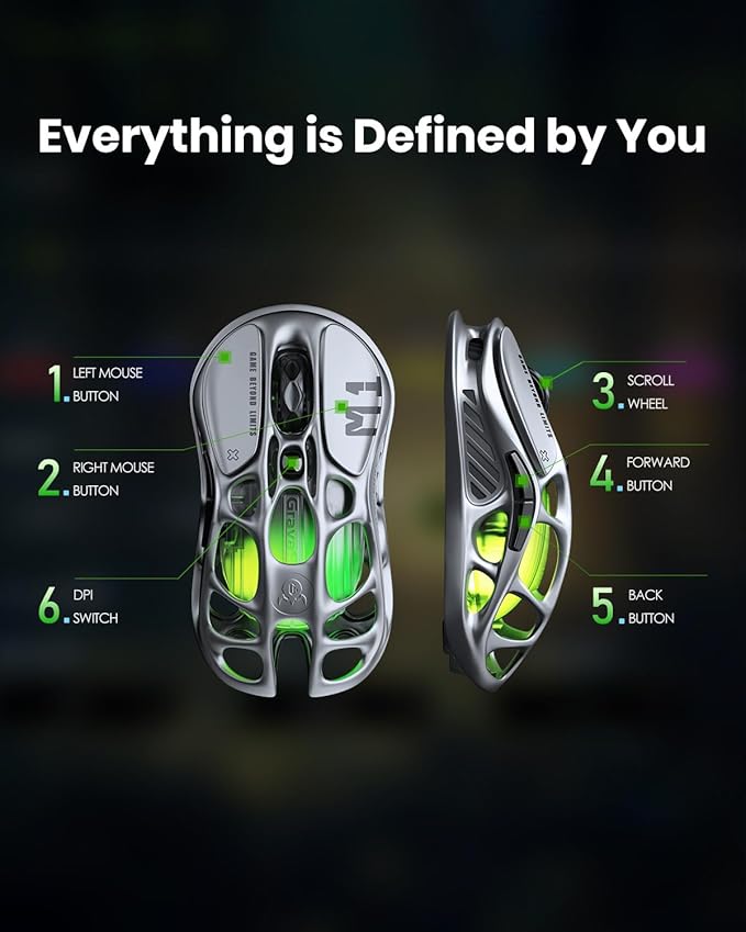 GravaStar Wireless Gaming Mice Mercury M1 Pro, Lightweight Magnesium Alloy Gaming Mouse, 26,000 DPI, PAW3395DM Sensor, Tri Mode Connection, Support 4K, Up to 200 Hours Battery Life
