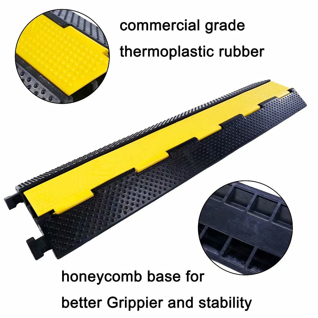 YONSHENG Rubber Cable Ramp Cord Cover Cable Protector Ramps Wire Hose Protective 2 Channel 22000Lbs Load Capacity Traffic Speed Bump for Asphalt Concrete Gravel Driveway Indoor Outdoor, 2 Pack