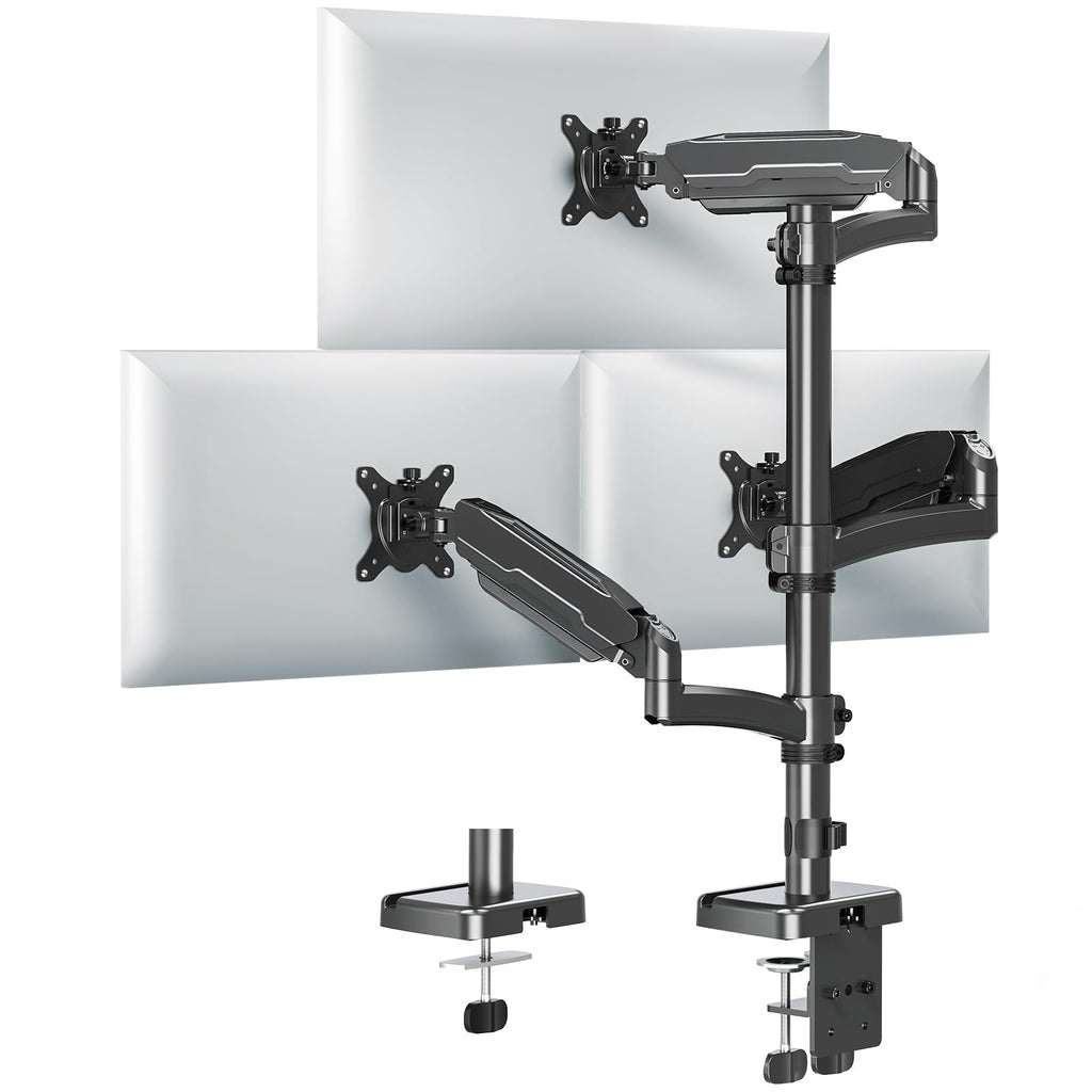 MOUNT PRO Triple Monitor Mount for Max 32" Computer Screen, Adjustable 3 Monitor Desk Mount, up to 19.8lbs Each, Three Display Arm with Tilt Swivel Rotation, VESA Mount 75x75/100x100mm