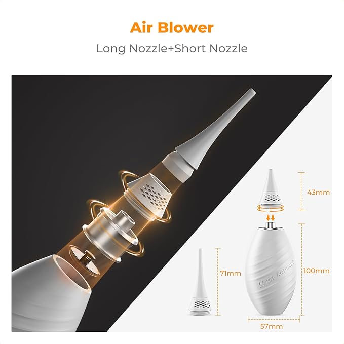 K&F CONCEPT Air Blower, with Long Nozzle/Short Nozzle Switch Design, Single Air Intake Camera Lens Blower, for Digital SLR Lens Sensor LCD Screens Musical Instruments Keyboards Telescope Filters