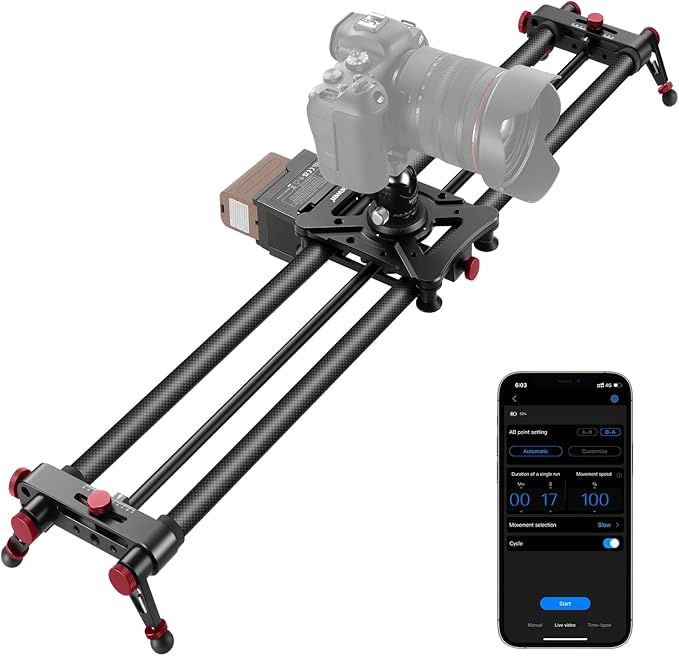 NEEWER 31.5"/80cm Motorized Camera Slider, App Wireless Control DSLR Carbon Fiber Dolly Rail Slider with 4400mAh F750 Battery (Charger Not Included), Support Video Mode, Time Lapse Photography, ER1-80