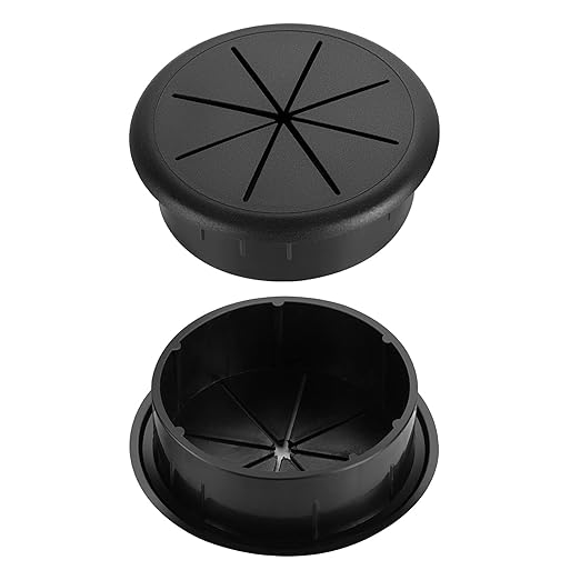 HYCC 2 Pack 2-3/8 Inch Flexible Desk Grommet,Organize Wires and Cables on Office Equipment, Computer Components, Entertainment Systems Effectively - Color: Black