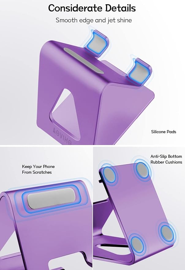 Cell Phone Stand, Phone Holder for Desk, Aluminum Desktop Phone Dock for iPhone 15 14 13 12 pro 11 X Xs max 8 7 6 6s Plus SE Samsung All Smart Phones,Purple