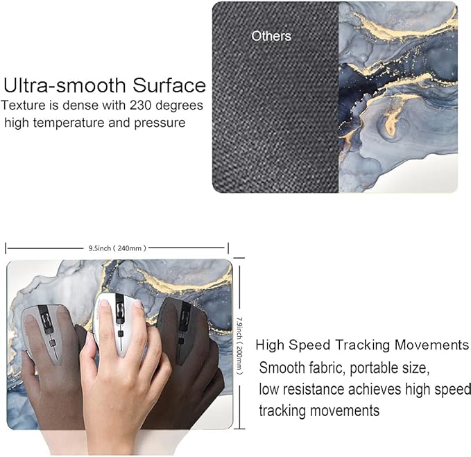 Marble Mouse Pad - Square Waterproof Non-Slip Rubber Base for Office Laptop, 9.5"x7.9"x0.12" Inch (Gilt Marble)