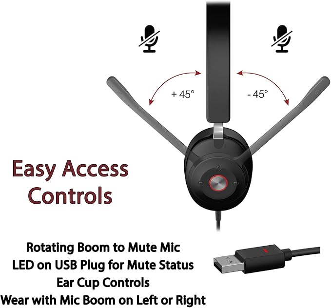 CA Essential USB Headset (HS-2000) – Professional Headset for Calls & Music, All-Day Comfort, Integrated Ear Cup Controls, Optimized for UC Platforms