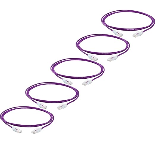 TRUECABLE Cat6 Component Rated Patch Cable, Unshielded (U/UTP), 5ft, Purple, 28AWG Solid Copper, Snagless 10G High-Speed Ethernet Cable, PoE++ 4PPoE 100W, UL Listed, RoHS-3, 5 Pack