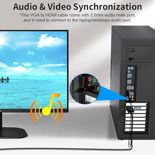VGA (Sources) to HDMI(Display) Cable 3ft with Audio, VGA to HDMI Converter Adapter Cable Compatible Well Witch Computer/Projector/Laptop to Monitor/TV, Desktop