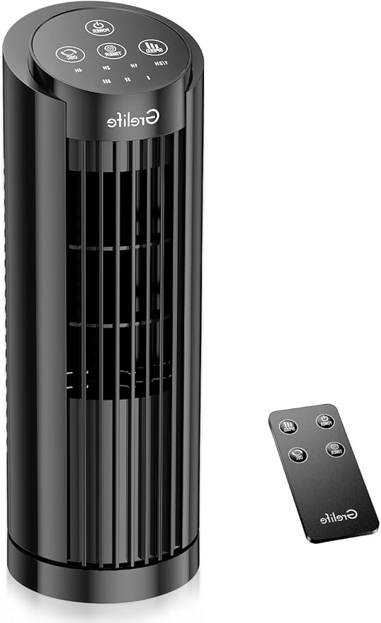 Grelife Tower Fan, Quiet Fans with Remote, for Bedroom, Living Room, Office, Tower Fan with Remote, 3 Speed Settings and Auto-off Timer, Compact Desktop Fan