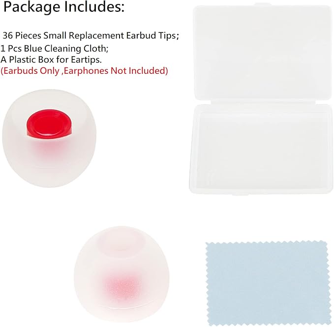 36 Pieces Small Earbud Tips Soft and Comfortable Ear Bud Replacement Pieces Silicone Fit Most in-Ear Headphones，Inner Hole 3.8mm -5.5mm，Small White and Red Replacement Eartips