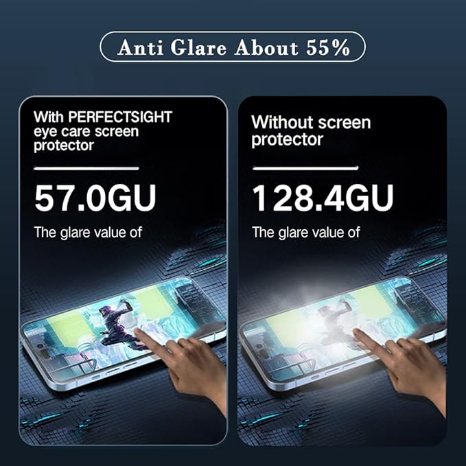 PERFECTSIGHT Sapphire Anti Glare Blue Light Blocking Screen Protector Designed for iPhone 14 Pro Max, [Medical-Grade Eye Protection] Filter 8 Radiations Matte Diamond Hard Tempered Glass (6.7 inch)
