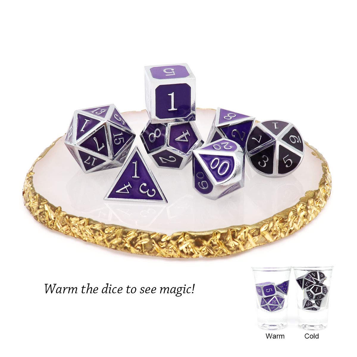 Haxtec Color Changing Metal DND Dice Set Silver Black Purple Color Shifting D&D Dice with Leather Dice Bag Compatible with Dungeons and Dragons TTRPG DND Gift
