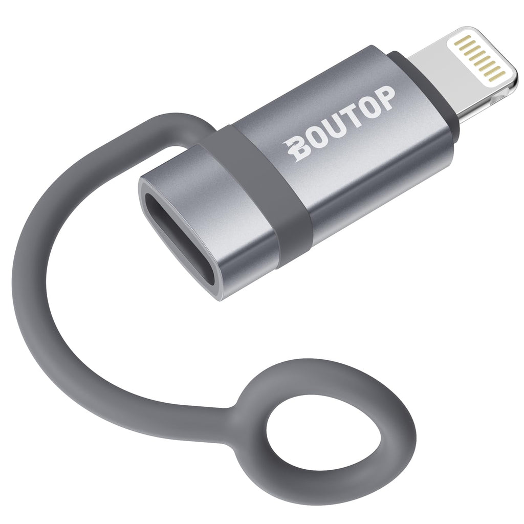 BOUTOP [MFi Certified] USB C to Lightning Adapter, Type C to Lightning Adapter Support 36W PD Fast Charging Compatible with iPhone iPad Gray