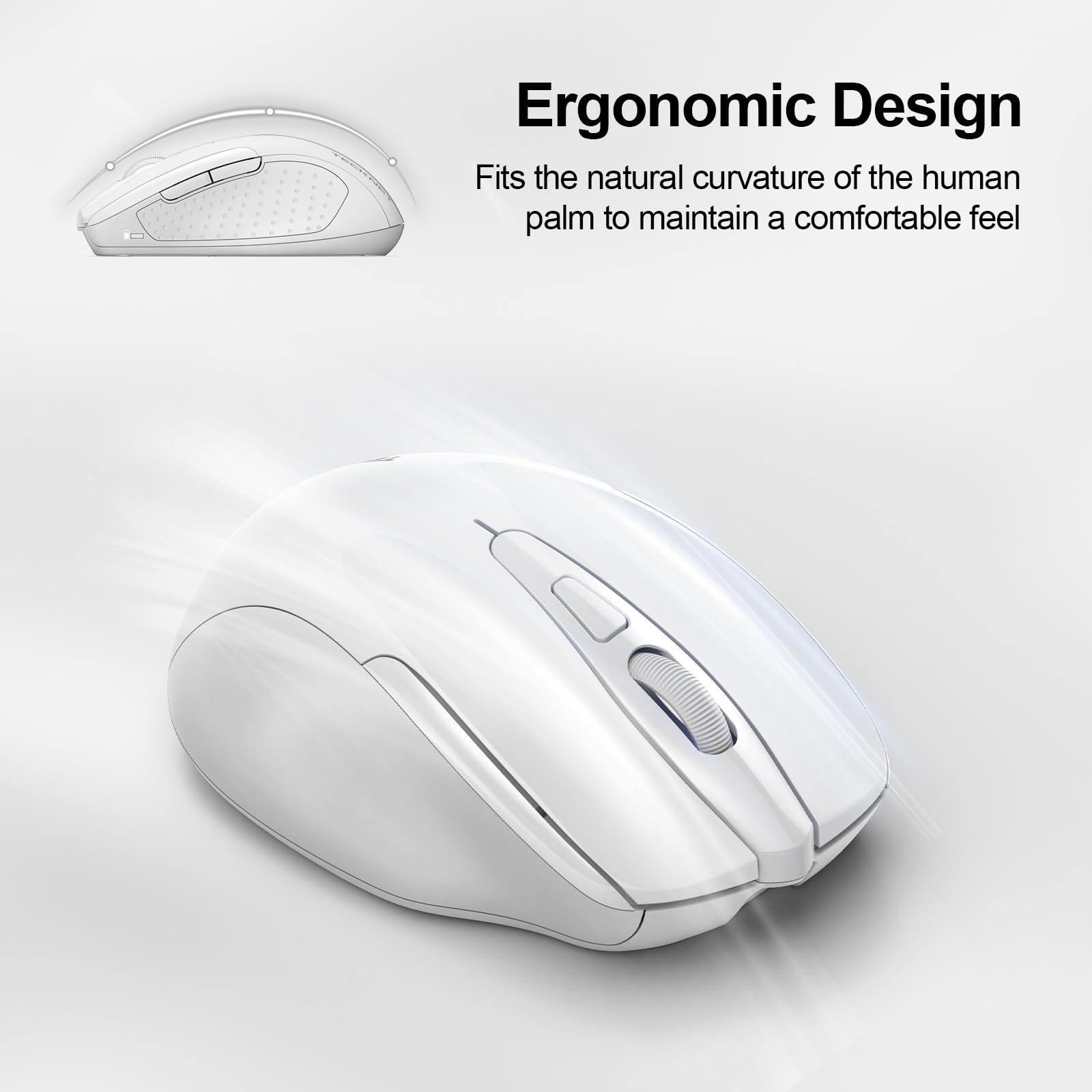 TECKNET Wireless Mouse Rechargeable, 2.4G Computer Mice with USB-A Receiver