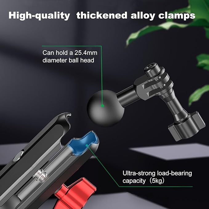 Camera Clamp Mount, Super Clamp Mount with Double Ball Head Magic Arm for Bike Handlebar & Aluminum Alloy & 360°Rotating Ebike Handlebar Bracket for DJl,Go pr0, lnsta36o X5 X4 X3,78005