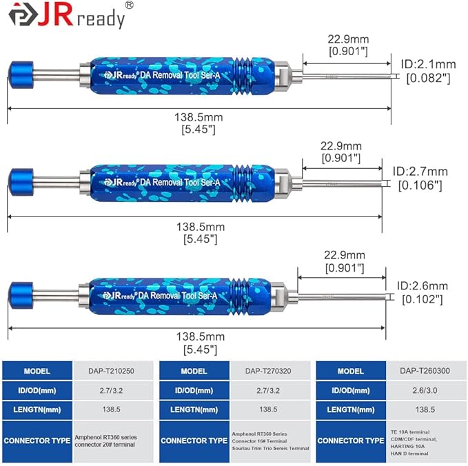 JRready ST5289 Tube Type Ejector Rod Contact Pin Extraction Tool for Molex .062" & .093”/HARTING/TE Heavy Duty/Weather Pack/AMP 4.2/6.35/2.13/CPC/RT360 Contacts, Terminal Insertion Toolsl, 9PCS