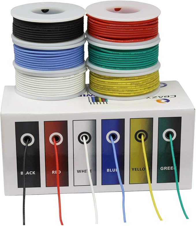 CBAZY™ Hook up Wire Kit (Stranded Wire Kit) 26 Gauge Flexible Silicone Rubber Electric Wire 6 Colors 32.8 feet Each 26 AWG