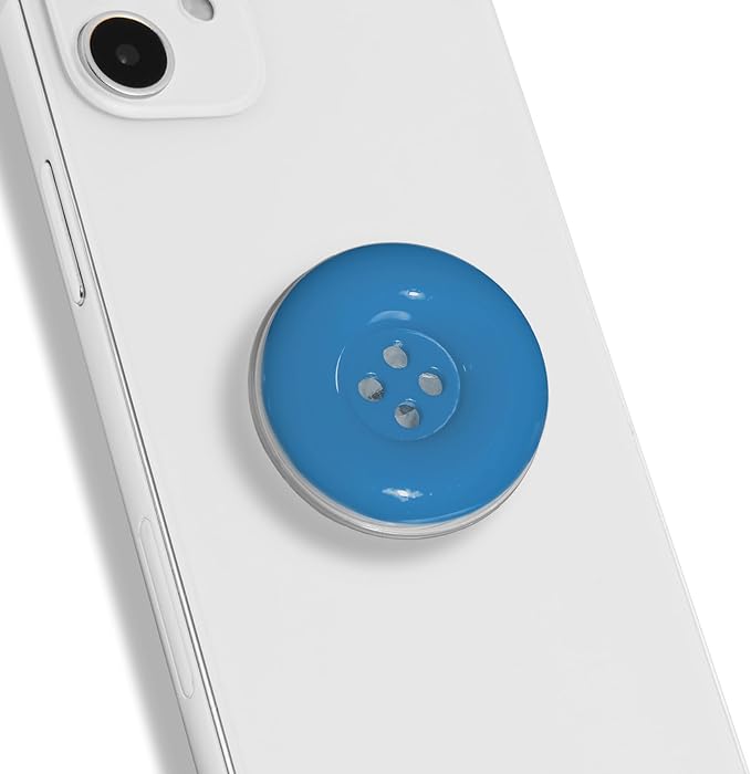 Solid Color Button Phone Grip – Minimalist Design, Durable and Lightweight, Grip and Stand for Smartphones (Blue, Adhesive Type)