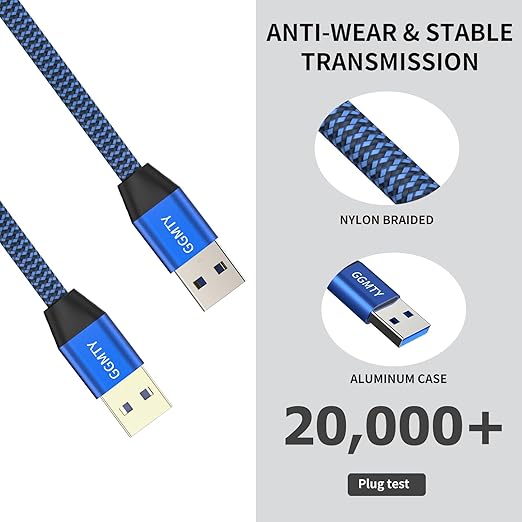 USB to USB Cable 6FT,Durable Braidedfor USB 3.0 Male to Male Type A to Type A Cable Data Transfer Compatible with Hard Drive, Laptop, DVD Player, TV, USB 3.0 Hub, Monitor, Camera, Set Up Box and More