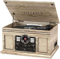 Victrola The Quincy 6-in-1 Bluetooth Record Player & Multimedia Center with Built-in Speakers – 3-Speed Turntable, CD & Cassette Player, AM/FM Radio, Wireless Music Streaming (Farmhouse Oatmeal)