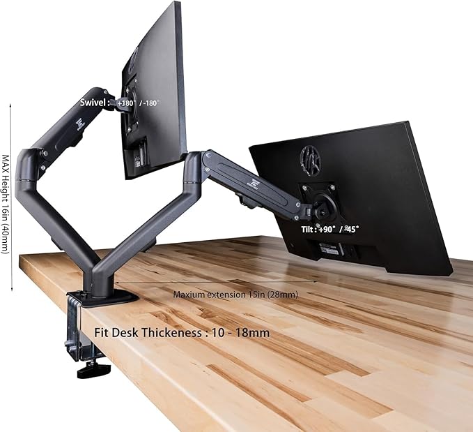Dell 24" FHD VA (1920x1080) 60Hz Flicker Free Monitor, Anti-Glare Display, 1 x DisplayPort, 1 x VGA, VESA Mount (100x100mm), Home & Business, Black (2025) & ErgoFlexy Dual Monitor Mount(2Pack)
