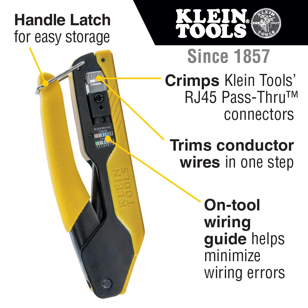 Klein Tools VDV026-813 RJ45 Ethernet Cable Tester and Crimper Kit, Pass-Thru Technology, Includes Connectors for Cat5e/CAT6 Data Applications, Pack of 50