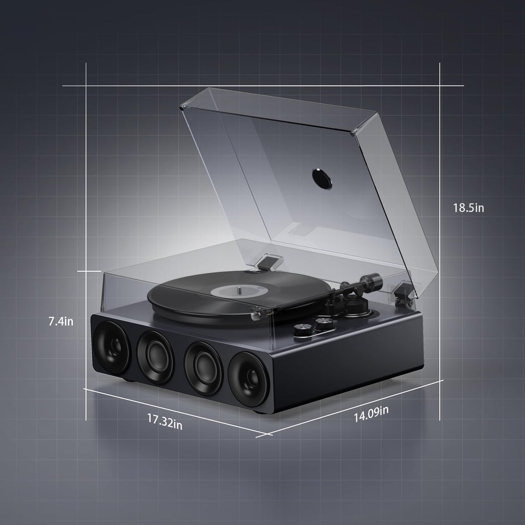 1 BY ONE HiFi Vinyl Record Player with Bluetooth Input, Piano Lacquer Grey