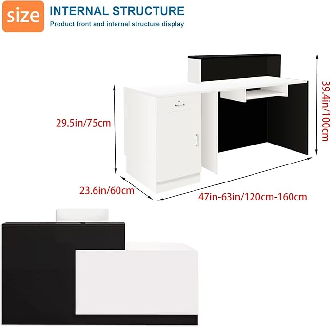 Reception Desk with Counter Modern Checkout Counter with Lockable Drawer Keyboard Tray Receptionist Desk for Office Salon Reception Table U Right 47inch/120cm