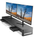meatanty Dual Monitor Stand Riser with 2 Storage Drawers, Metal Computer Monitor Stand Monitor Shelf with Pull Out Drawer, Keyboard and Mouse Storage Desktop Organizer for PC,Laptop,iMac,TV,Printer