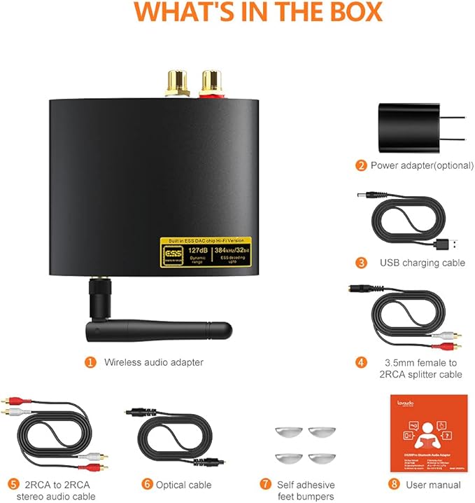 1Mii HiFi Bluetooth 5.3 Music Receiver for Home Stereo with LDAC, Bluetooth Audio Adapter with Audiophile DAC aptX HD, RCA Optical Output for AV Receiver or Stereo Amplifier - DS200Pro