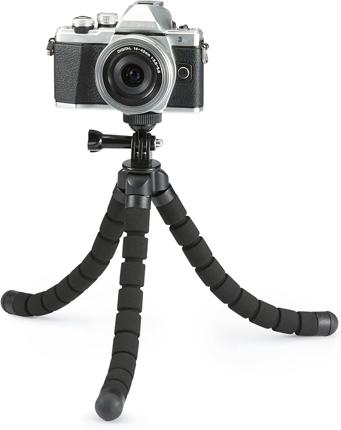 Amazon Basics Portable and Flexible Tripod with Wireless Remote and Smartphone Clamp, 10-inch long, Black