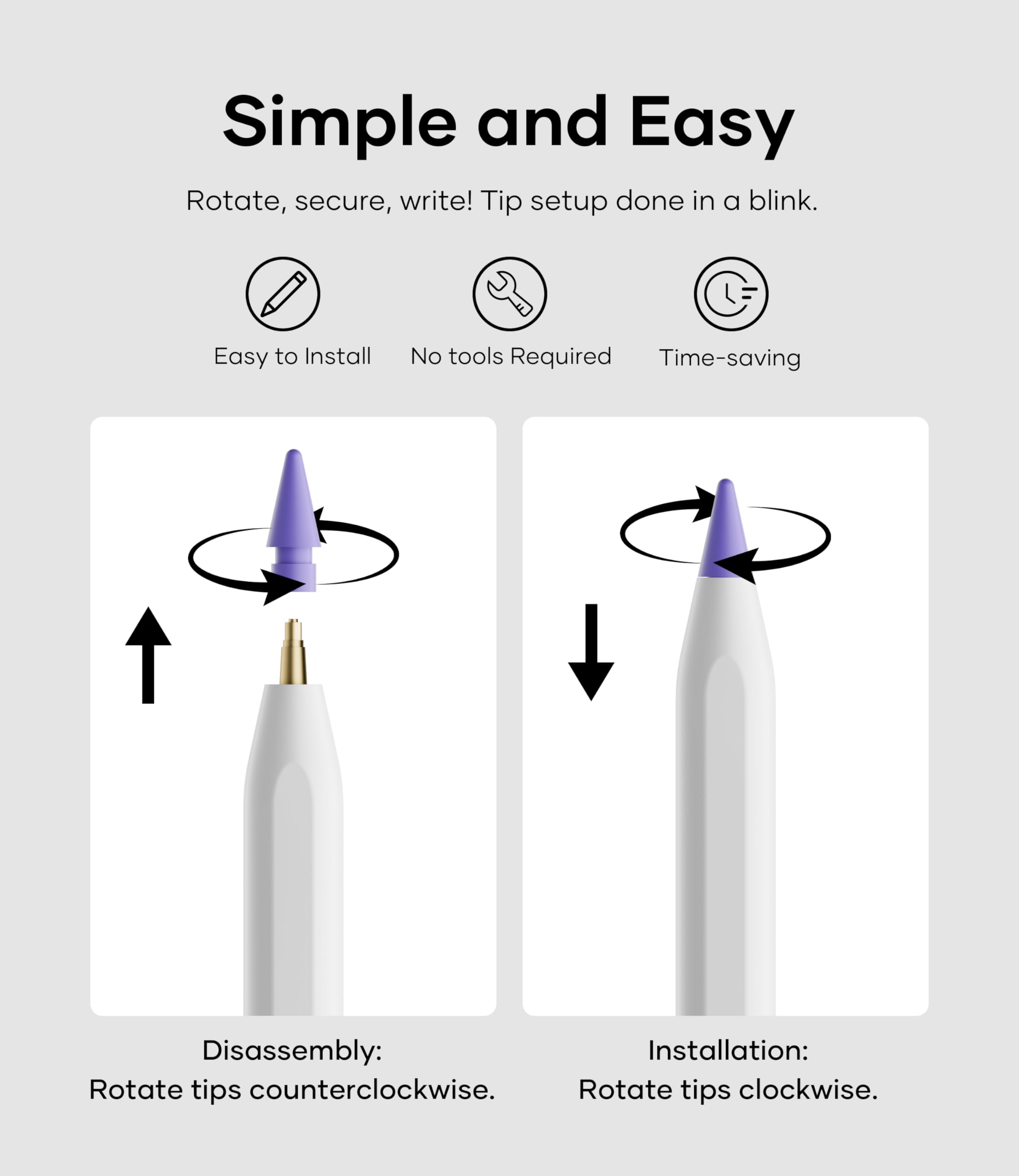 Replacement Pencil Tips for Apple Pencil Pro, Pen Tips for Apple Pencil 2nd Gen/1st Gen/USB-C, Wear-Resisting Pencil Nibs with Storage Box, Pen Nibs Set Compatible with Apple Pen (6 Pack, Purple)