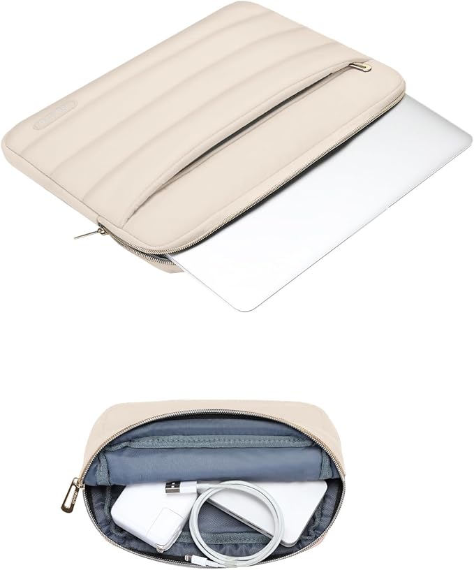 MOSISO 13.3 inch Laptop Case, 13-13.3 inch Puffy Laptop Sleeve Compatible with MacBook Air 13 13.6 M4 M3 M2 M1/Pro 13/Pro 14, HP Dell ASUS Lenovo,Polyester Horizontal Bag with Small Case, Sand