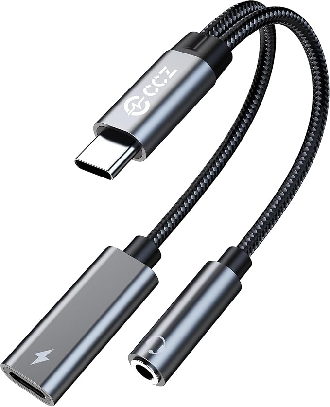 USB C Splitter for KZ ZS10 PRO, CCZ CA01 USB C to 3.5mm Audio Headphone and Charger Adapter, Type C Headphone Splitter 1 in 2 Out, IEM Cable DAC Dongle for Samsung Galaxy S25/S24/S23/S22 (USBC-3.5MM)