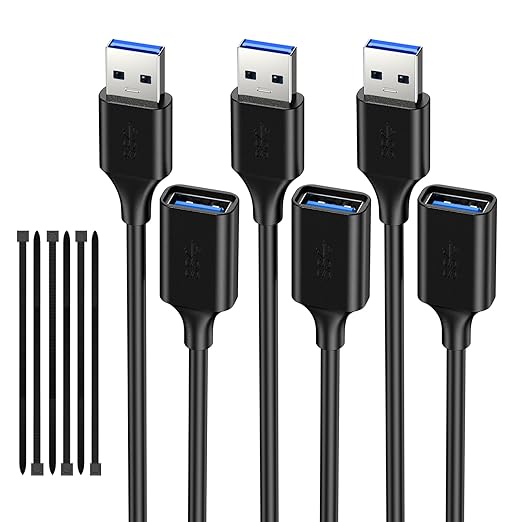 USB Extender Cord 0.5FT(3 Pack), USB 3.0 Extension Cable, USB A Male to Female, Compatible for USB Flash Drive, Hard Drive, Card Reader, Webcam, Printer, Keyboard, Mouse, Playstation, Xbox, VR Headset