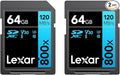 Lexar High-Performance 800x 64GB (2-Pack) SDXC UHS-I Memory Cards, C10, U3, V30, Full-HD & 4K Video, Up to 120MB/s Read, for Point-and-Shoot Cameras, Mid-Range DSLR, HD Camcorder (LSD0800064G-B2NNU)