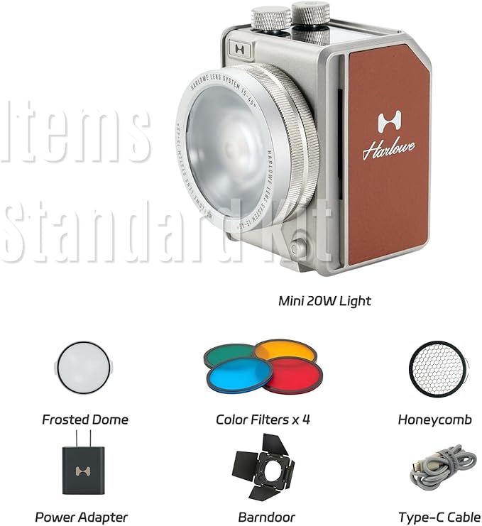 Harlowe Portable Mini LED Photography Lighting Standard Kit, 20W Travel Studio Light for Photoshooting and Video Recording, Bi-Color 2700K-6500K CRI/TLCI 96+ on Camera Light