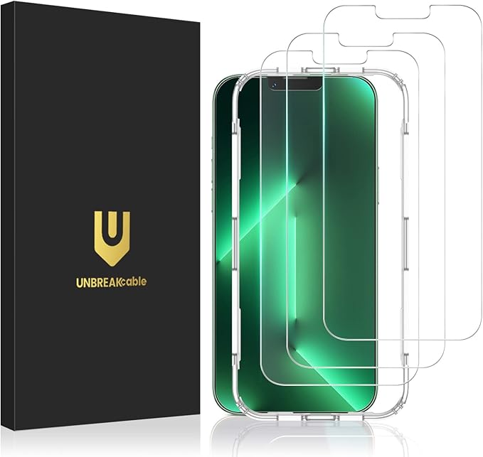 UNBREAKcable 3-Pack Screen Protector for iPhone 14 Plus/iPhone 13 Pro Max, Double Shatterproof Tempered Glass [Easy Installation] [9H Hardness] [99.99% HD Clear] [Case Friendly] for iPhone 6.7 inch