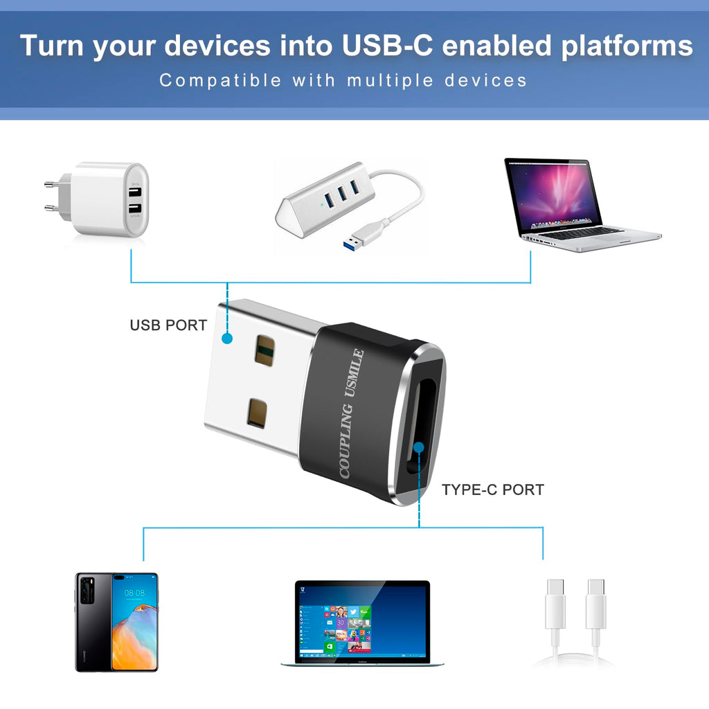 USB to USB C Adapter 4 Pcs Black, Fast Charging, Transfer and Type C OTG