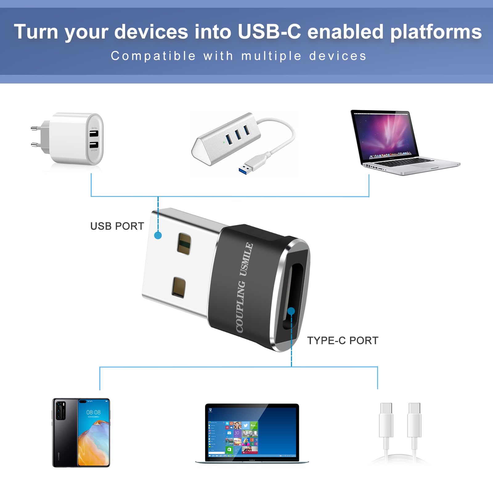 USB to USB C Adapter 4 Pcs Black, Fast Charging, Transfer and Type C OTG