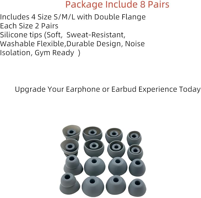 Replacement Ear Tips for Beats Urbeats2.0 Tour2.0 ibeats Beats x, Beats Flex Secure Fit for Powerbeats Pro Silicone Earbuds Washable Sweat-Resistant Noise Isolation 8 Pairs (Dark Grey)