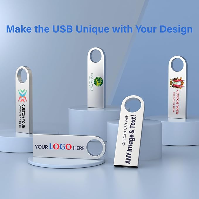 Customizable Flash Drives 128MB, Wooolken Personalized USB 2.0 Thumb Drives 10/20/50/100 Pack, Logo Pendrive Custom Memory Stick USB Engraved Logo (Metal)