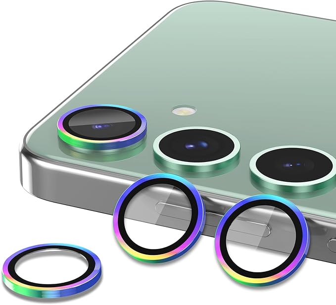 for Samsung Galaxy S24 FE Camera Lens Protector, Individual Metal Ring Tempered Glass Lens Cover, [Strong Adsorption] Scratch Resistant Ultra-Thin HD Clear Lens Cover, 1 Set-Colorful