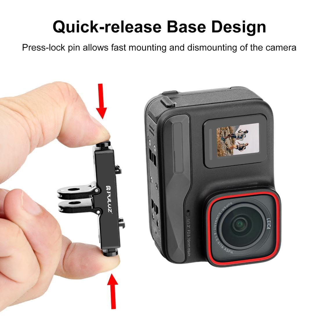 PULUZ Quick Release Base Plate Adapter Bracket for Insta360 X5 / Ace Pro/Pro 2 Cameras - Aviation Aluminum Mount (Black)