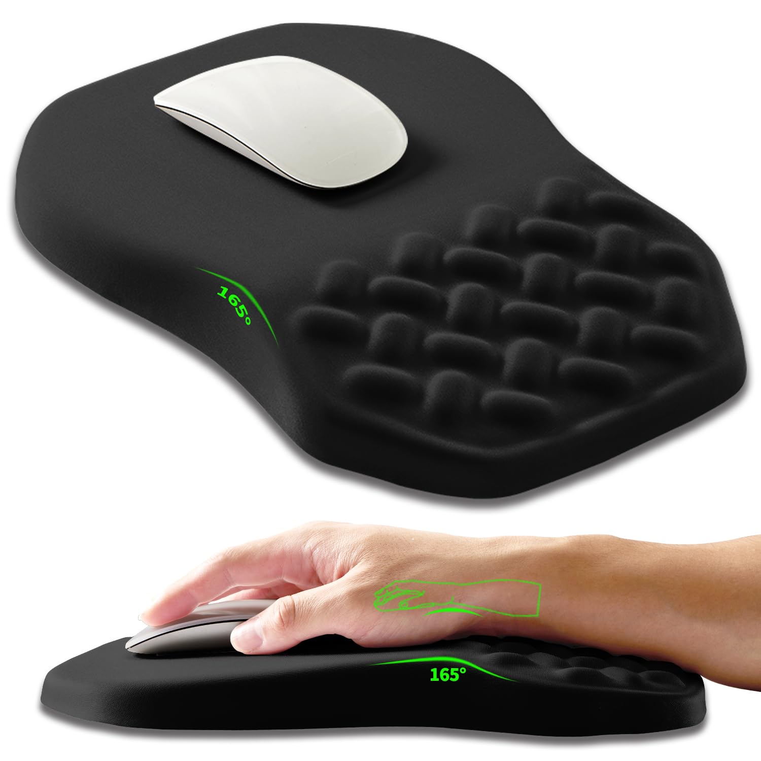 Armanza Ergonomic Slope Mouse Pad Wrist Support, Wrist Rest Mousepad for Carpal Tunnel Pain Relief with Massage Bulge and Slow Rebound Memory Foam (12x8 inch, Black)