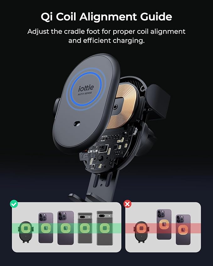 iOttie Auto Sense 2 Air Vent Car Phone Holder with Qi Wireless Charging - Auto Clamping Phone Mount for Google Pixel, iPhone, Galaxy, Huawei, LG, and Other Smartphones. Power Adapter Not Included.