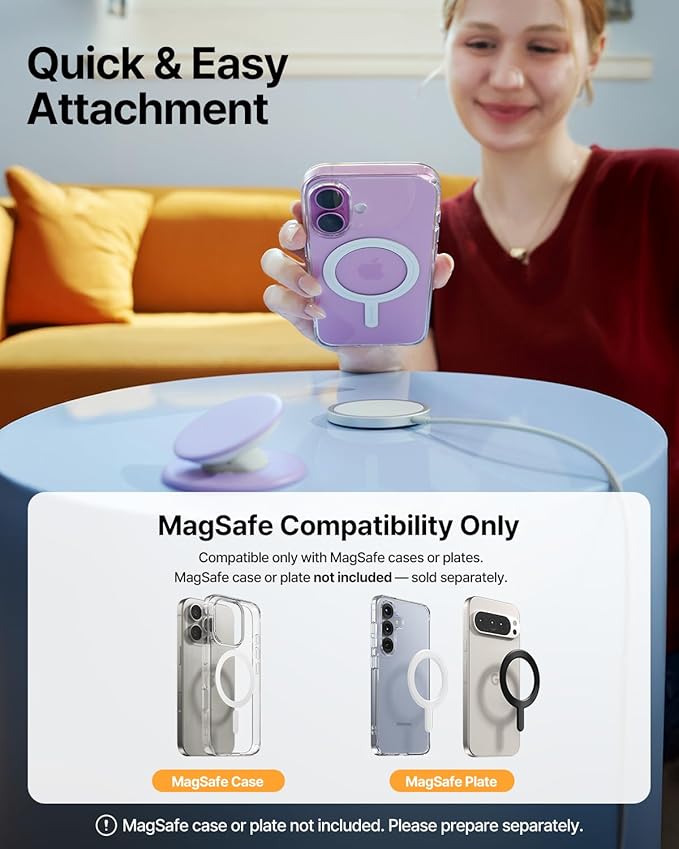 Sinjimoru for MagSafe Phone Grip, Soft Silicone Magnetic Finger Grip for iPhone 16/15/14/13/12, Comfortable One-Touch Holding, M-Tap Tok White