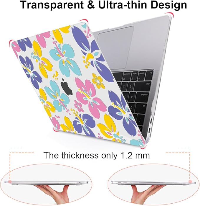 for MacBook Air 13 Inch Case 2021 2020 2019 2018, Pattern Plastic Hard Shell Case Keyboard Cover for Mac Air 13 A2337 M1 A2179 A1932 with Touch ID & Retina Display, Colorful Hibiscus Flower