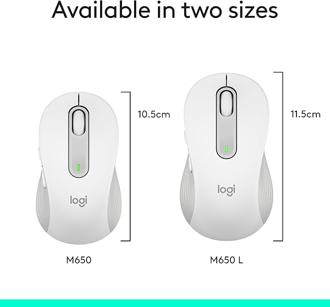 Logitech Wireless Mouse Signature M650 - Small to Medium Sized Hands, Right Handed, 2-Year Battery, Silent Clicks, Customizable Buttons, Bluetooth, PC/Mac?Chromebook - Off White